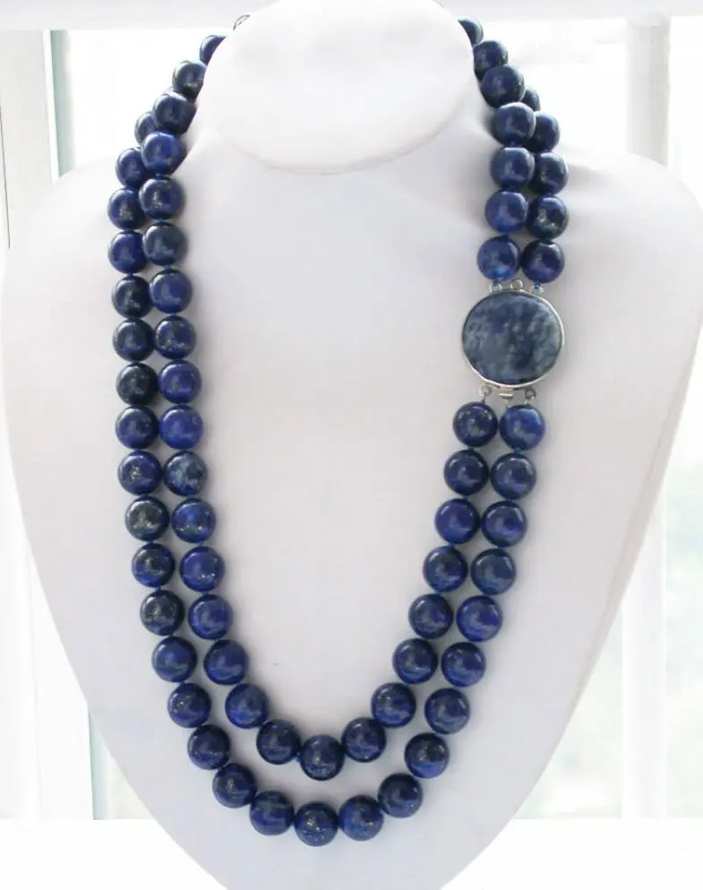 2row 2" 14 мм синий круглый Лазурит ожерелье из бисера