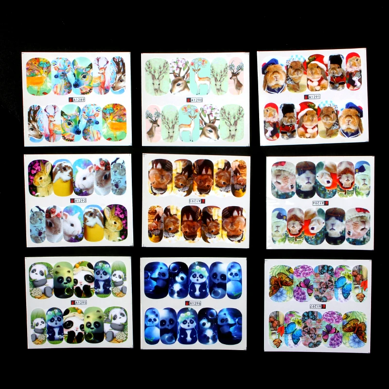

ZKO 41 Sheets Cute Cat Dog Design Water Transfer Stickers Nail Art Wraps Nails Tips Decals Temporary Tattoos Nail Sticker