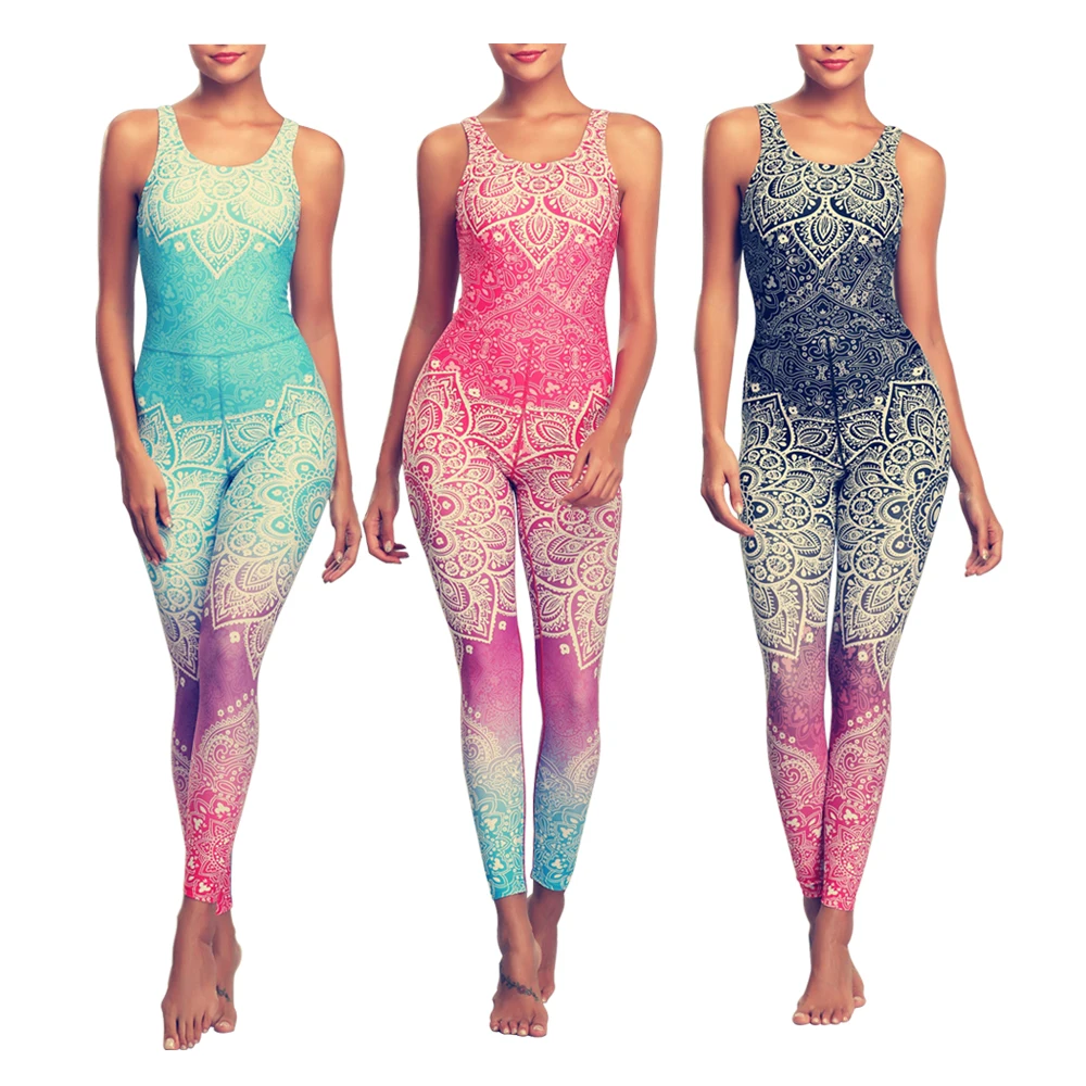 

Domidofa Mandala Print Set Fitness Women Sports Running Suit Gym Wear Halter Vest Workout Elastic Quick Dry Yoga