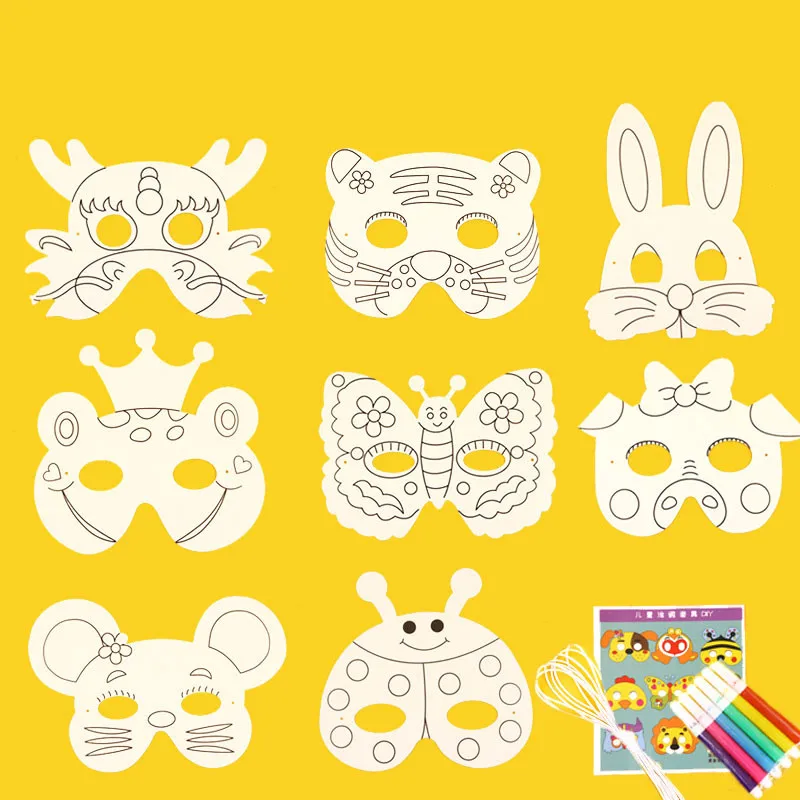 8pcs Jungle Party Animals Face Tiger Rabbit Monkey Piggy Mask Kids Children Birthday DIY Painting Mask Cosplay Party DT57 (7)