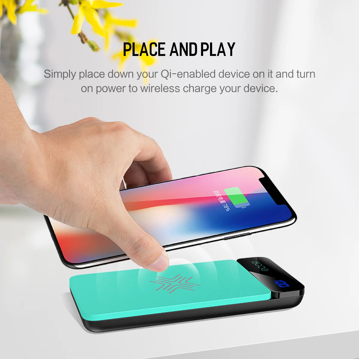 ROCK 8000mAh QI Wireless Charger Power Bank 2A Portable External Battery Charger Powerbank For iPhone X 8 Samsung