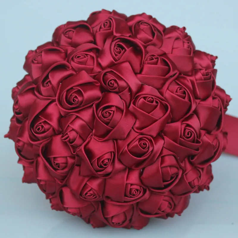 Semplice Vino Rosso Da Sposa Fiore Artificiale della Gomma Piuma Palla Da Sposa Da Sposa Bouquet Durevole Rosa Di Seta Wedding Bouquet Personalizzato W223-3