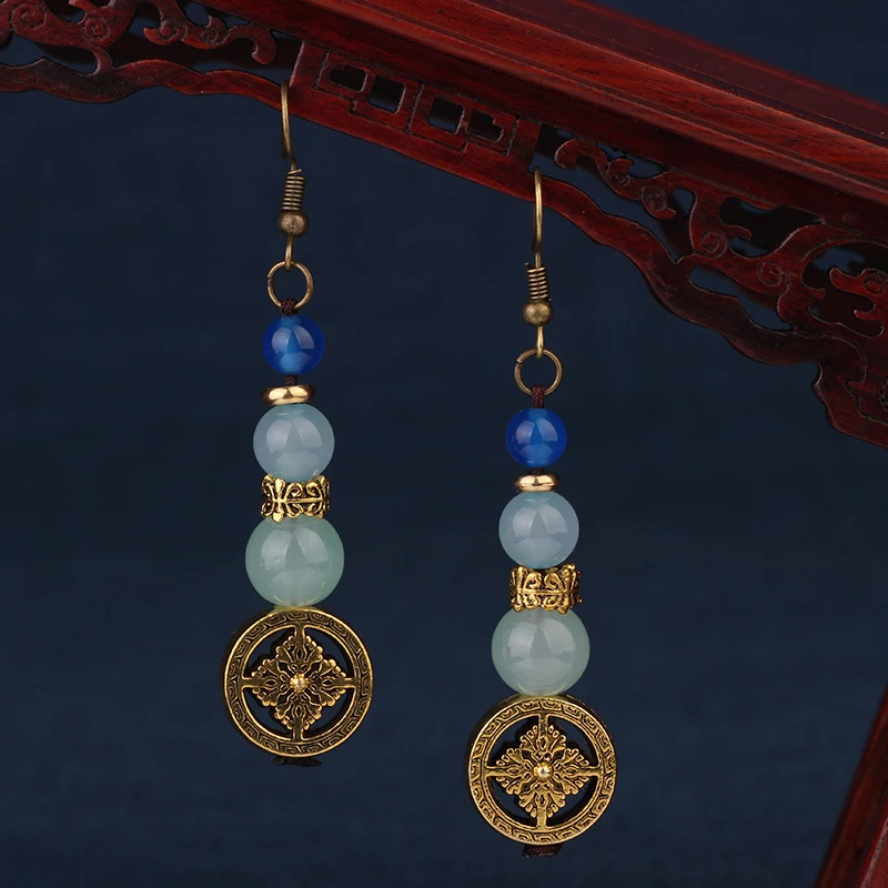 

MYWINY nature stones dangle ethnic Nepal earrings vintage fashion court jewelry