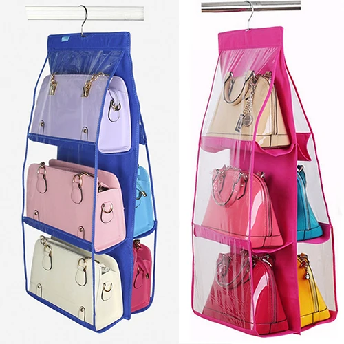 6 Pockets Hanging Handbag Purse Bag Tidy Organizer Storage Wardrobe