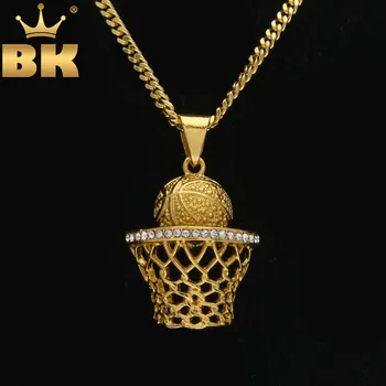 

Basketball Hoop Sport Men Pendant Necklace Full Iced Out Rhinestones Gold Silver With 3mm 24inch Cuban Chain Hiphop Jewelry