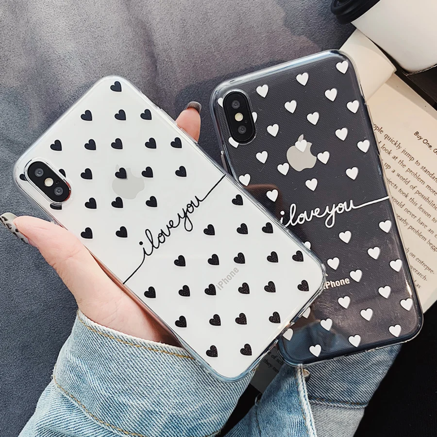Cute Love Heart Phone Case For iphone 7 Case For iphone X XR XS Max 6