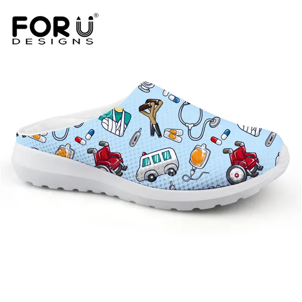 FORUDESIGNS/женские летние сандалии с милым рисунком медсестры; женские дышащие сетчатые домашние тапочки; пляжные сандалии на плоской подошве; обувь для девочек - Цвет: H5805CA