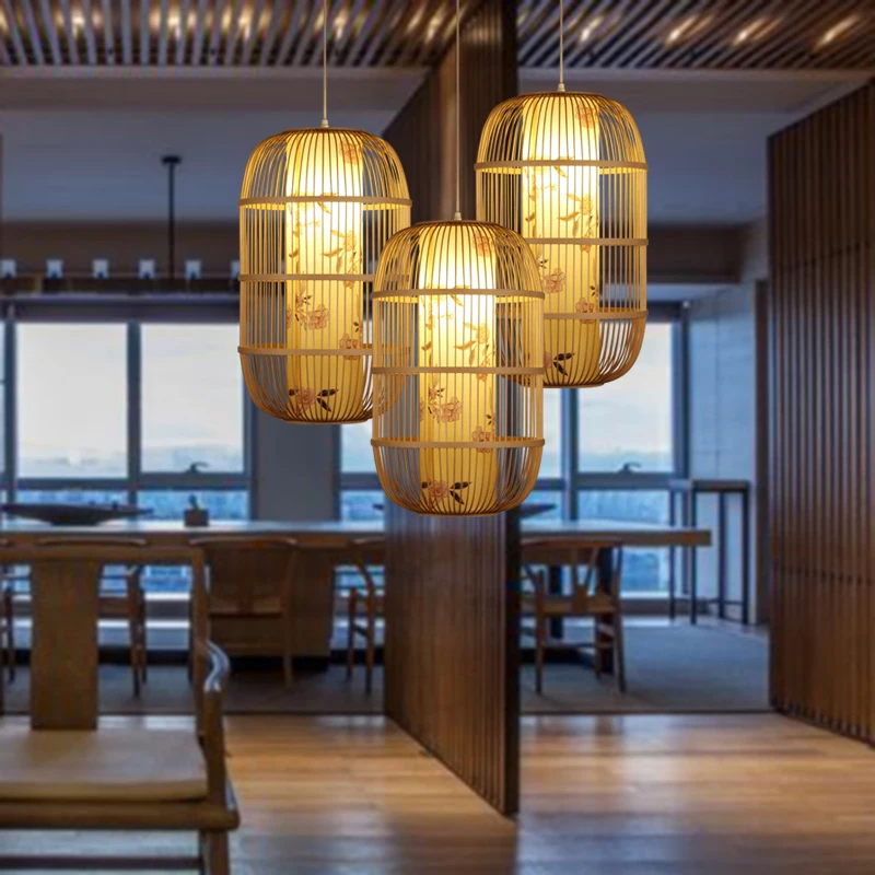 

New Chinese Birdcage Pendant Lights Retro Cafe Restaurant Corridor Solid Wood Pendant Lamp Home Decor Hanging Lighting Fixtures
