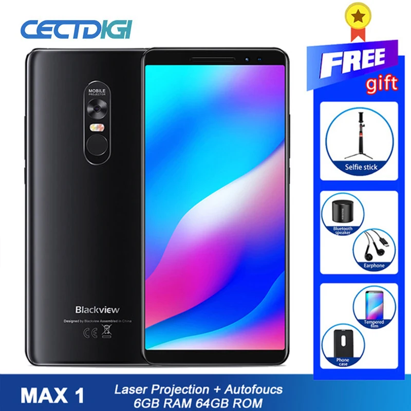 Мини проектор Blackview MAX 1 4680 мАч Android 8 6 + 64 ГБ NFC OTG LTE GPS 01''|Смартфоны| |
