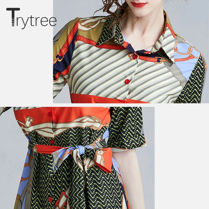Trytree летнее платье с принтом элегантные Геометрические шелковистые уличные