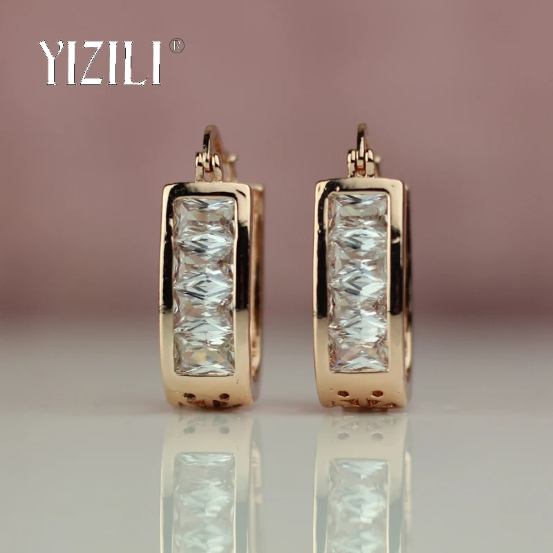 Женские серьги капельки YIZILI длинные с белым натуральным цирконием из розового