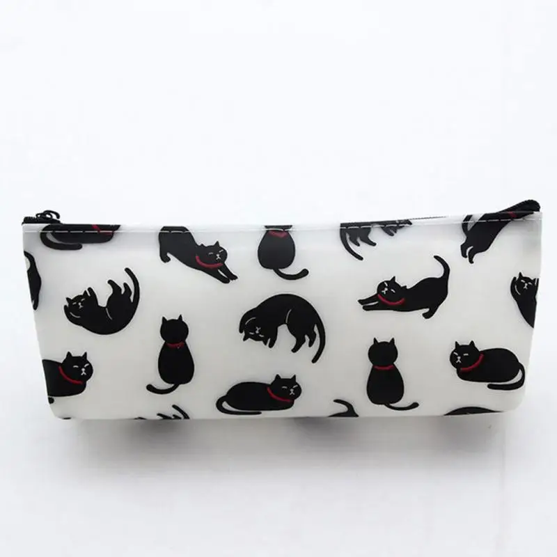 

Women Makeup Bag Cosmetic Bag Kitten Fresh Transparent Jelly Cat Print Cute Pencil Storage Bag for Girls