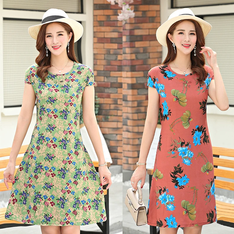 

B Plus size S-6XL new summer women cotton silk dress women plant flower embroidered cotton dress woman casual loose dress