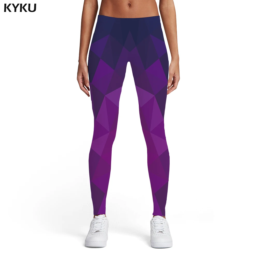 KYKU Geometric Leggings Women Harajuku Ladies Stripes Elastic Gothic Sexy Purple Spandex Womens Leggings Pants Jeggings crossover leggings