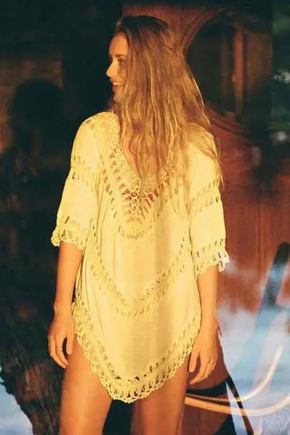 Cheap Women beach cover up V Neck Lien crochet Bikini cover-up Blouse for women Cheap Women beach cover up V Neck Lien crochet Bikini cover-up Blouse for women