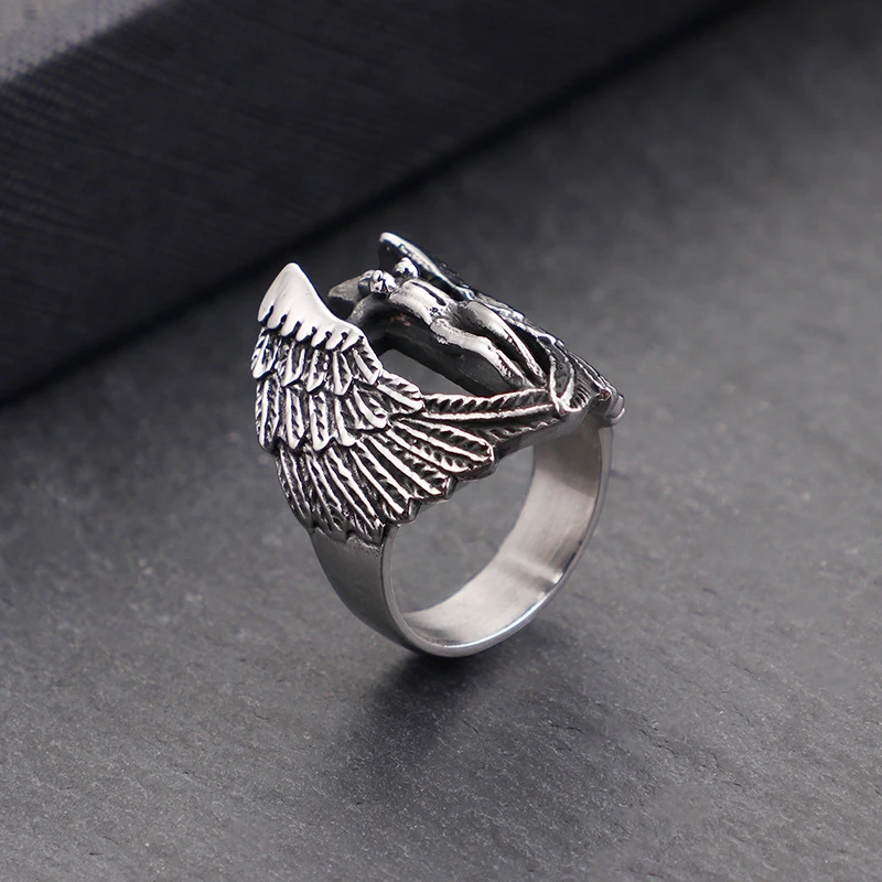 Cruz alas de Ángel anillo Vintage de acero de titanio para hombre anillo de fundición ángeles caídos|Anillos| - AliExpress