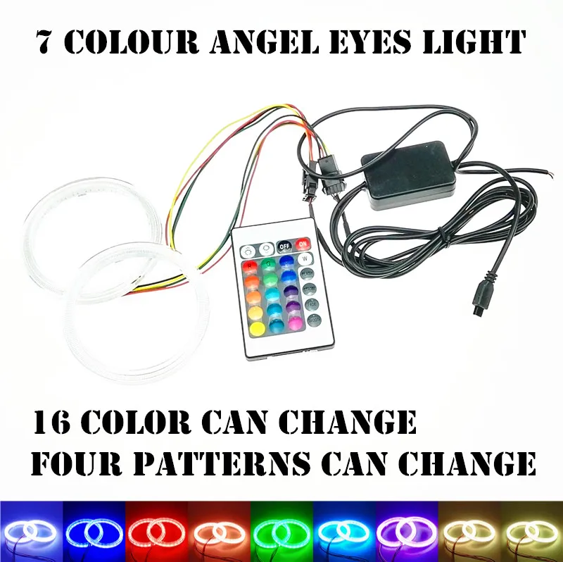 

New 2X110MM 16 Color LED Multi-color RGB COB LED Flashing Angel Eye Halo Ring Accessories Remote + IR Controller Bulb Remote kit