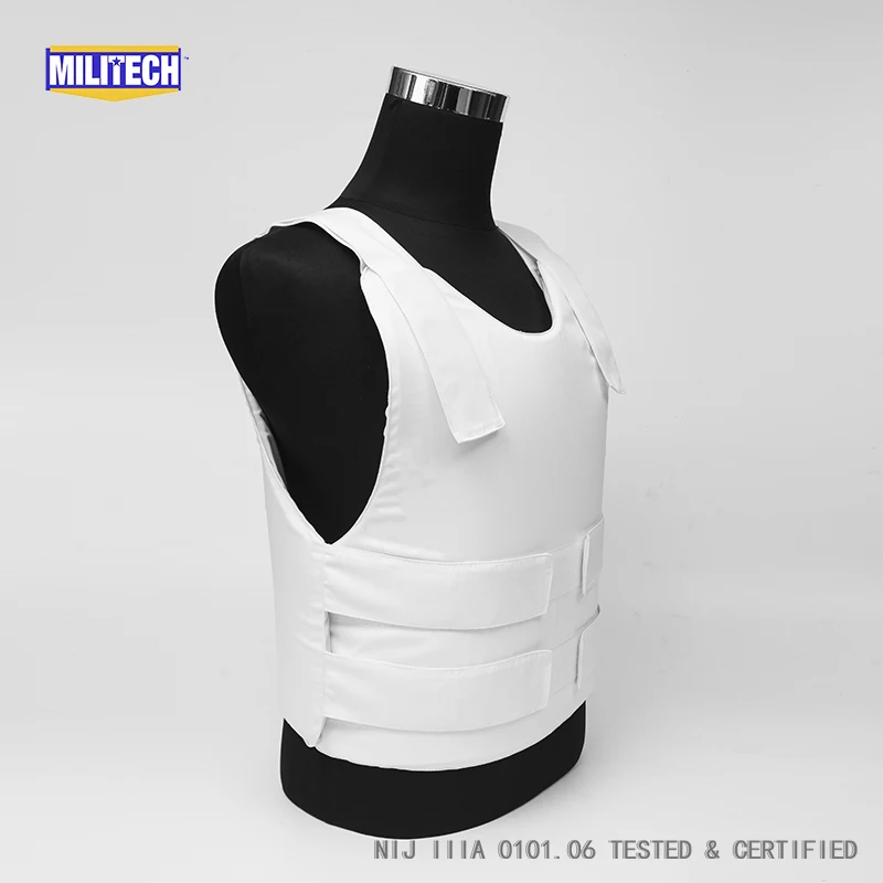 Militech White NIJ IIIA 3A and Level 1 Stab Concealable Twaron Aramid Bulletproof Vest Covert Ballistic Bullet Proof Vest