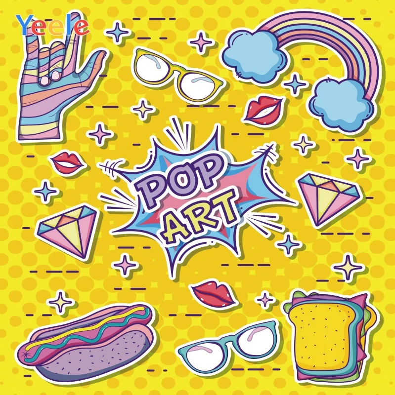 Фон для фотостудии Yeele Diamond Hot Dog Hamburger Rainbow Lips Pop Art | Электроника