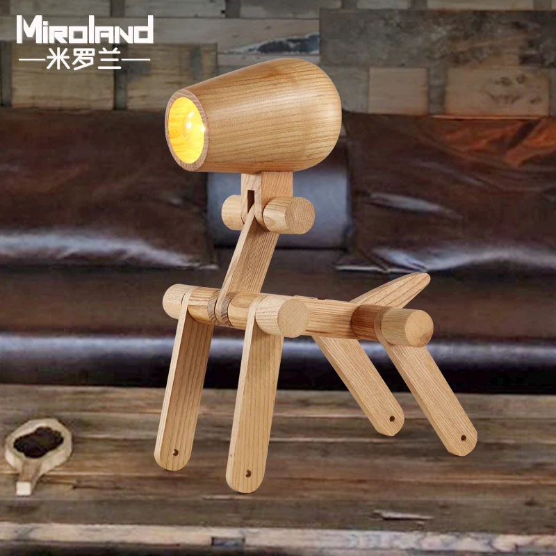 

Modern Home Study Puppy LED Table Light Dog Shape Wooden Folding Table Lighting Bedside Deco Lights Free Shipping