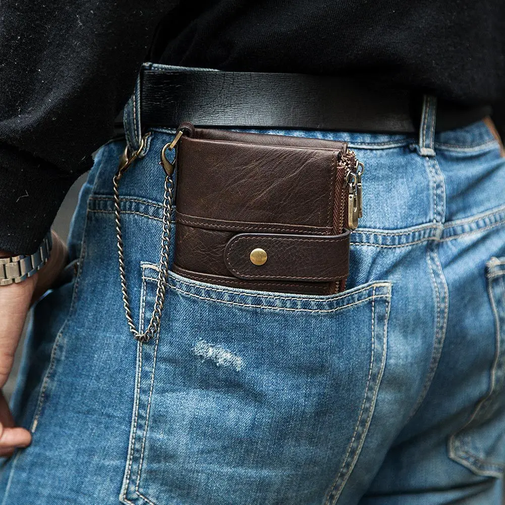 Мужской кошелек из натуральной кожи RFID, короткий кошелек для монет, маленький кошелек с застежкой, мужские короткие кошельки высокого качества Cuzdan