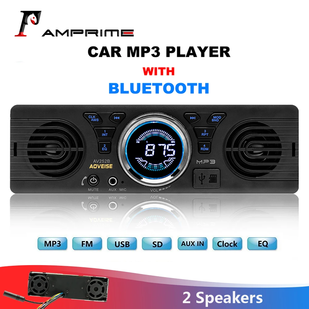 AMPrime автомобильное радио AV252B Универсальный 1 din In-dash MP3 аудио плеер встроенный динамик Стерео FM Поддержка Bluetooth Aux USB/TF карта AMPrime автомобильное радио AV252B Универсальный 1 din In-dash MP3 аудио плеер встроенный динамик Стерео FM Поддержка Bluetooth Aux USB/TF карта