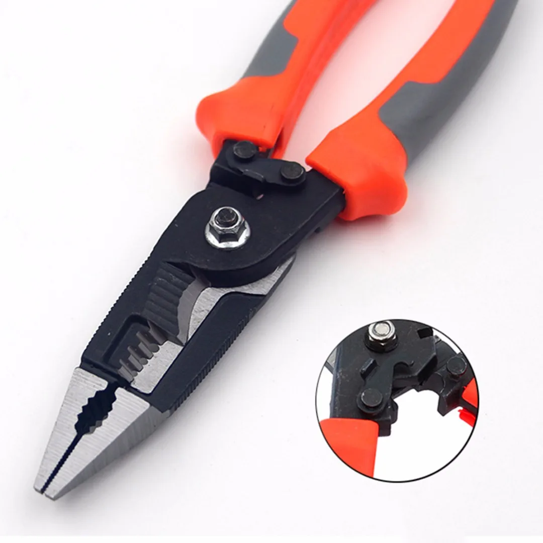 8" 6 In 1 Electrician Wire Stripper Multi Tool Pliers Scissors Cable Cutter Stripping Crimping Tools Oblique Crimping Pliers