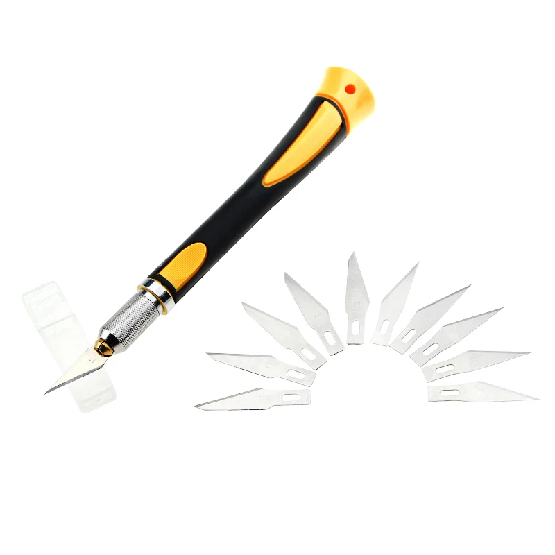 

UANME Wood Carving Tools 1 Piece Non-slip Handle with 10 pcs SK5 Blades Fruit Food Craft Sculpture Engraving Knife Dropship