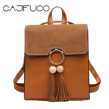 

CAJIFUCO Spring Campus Style Tassel Backpack PU Leather Fashion Casual Travel Backpack Clashell Type School Backpack Bolsa