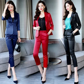 

women's slim OL professional small suit two-piece female spring new ladies temperament was thin feet pants fashion suit Women