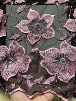 

French Net Lace Fabric 2019 Light Pink 3 d flowers african guipure lace fabric with embroidery mesh tulle cord lace fabric