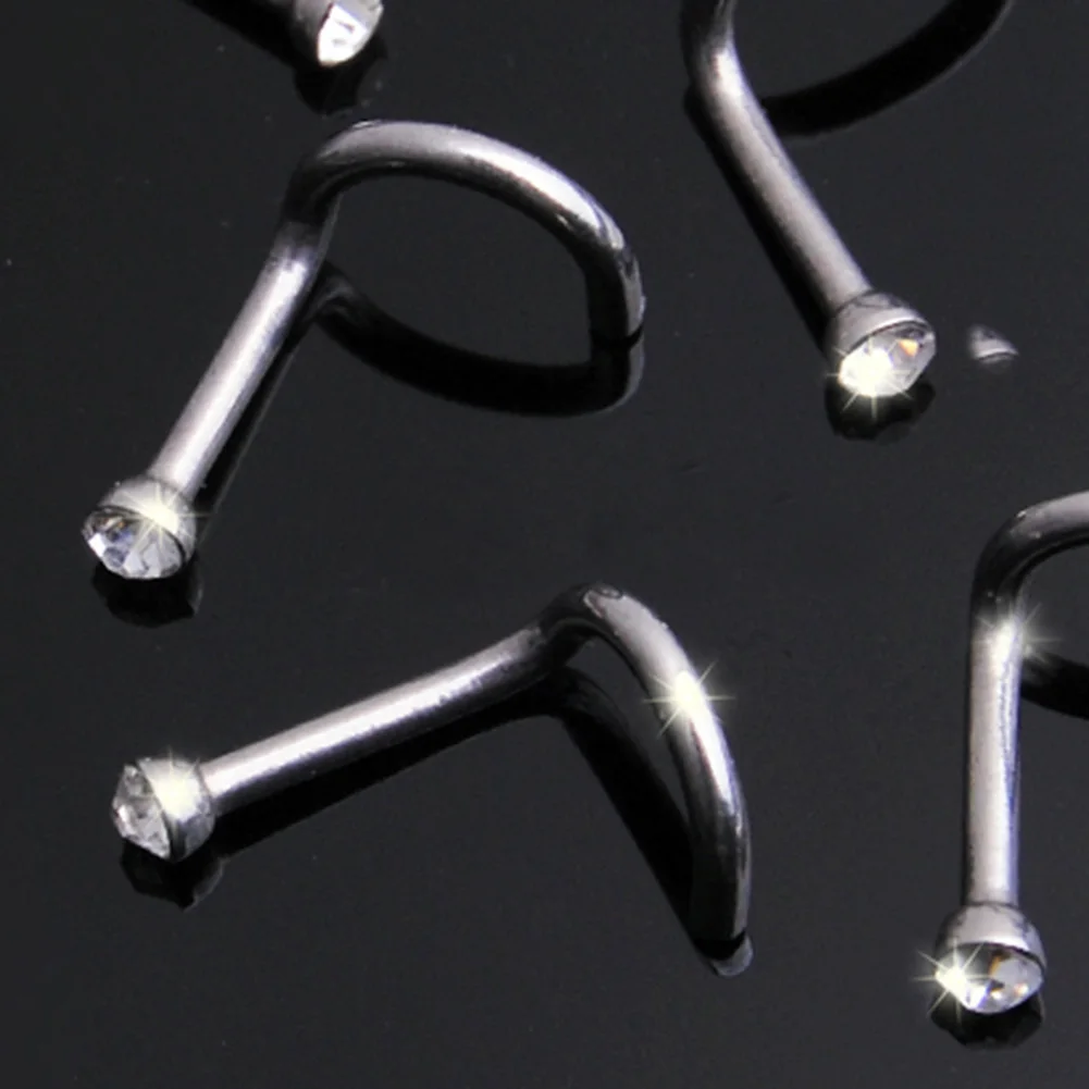 Refaxi 10x Shining Stainless Steel Clear Crystal Twist Nose Ring Stud Body Bar Piercing Rings