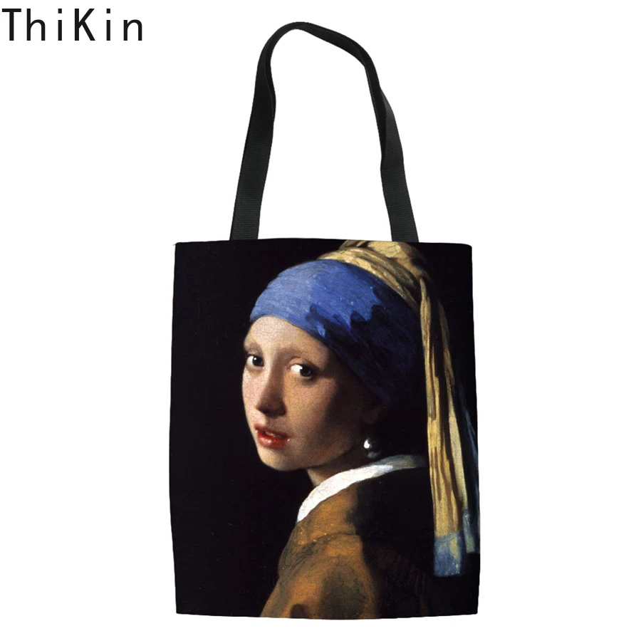 THIKIN Mona Lisa Smile известные окрашенные сумки для покупок дорожные сумки многоразовые сумки женские складные сумки для девочек Olils Наплечная тканевая сумка