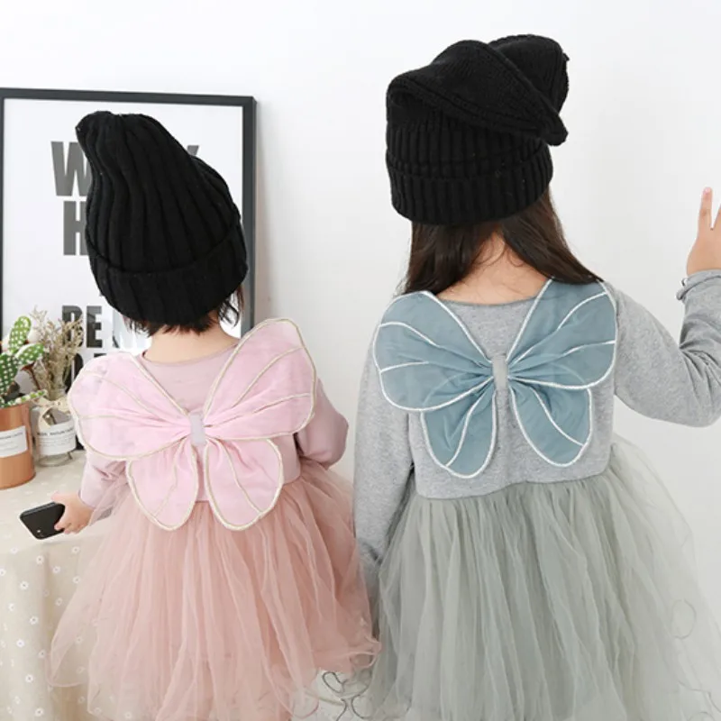 

Girls Dress Autumn Long Sleeve Wings Angel Nets Kids Dress For Girls Birthday Party Wedding Dresses Children Clothing