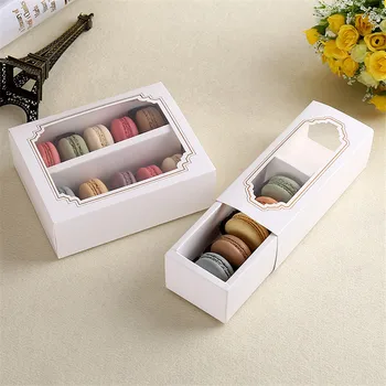 

100pcs/lot Lovely Simple White Open-Window Dessert Macarons Box Cake Box Chocolate Muffin Biscuits Box for Cookie Package