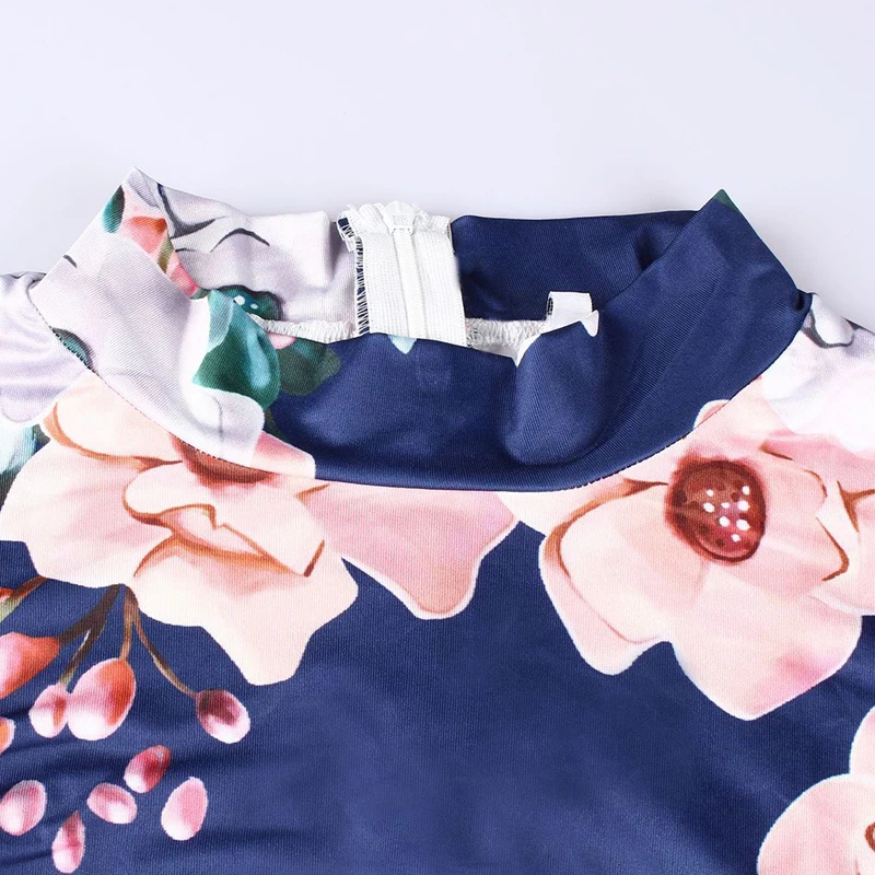 BBYES 3 Colours Autumn Fashion Women Floral Print Belt Stand Collar Short Sleeve Long  Dress Floral Casual Beach Print Dresses