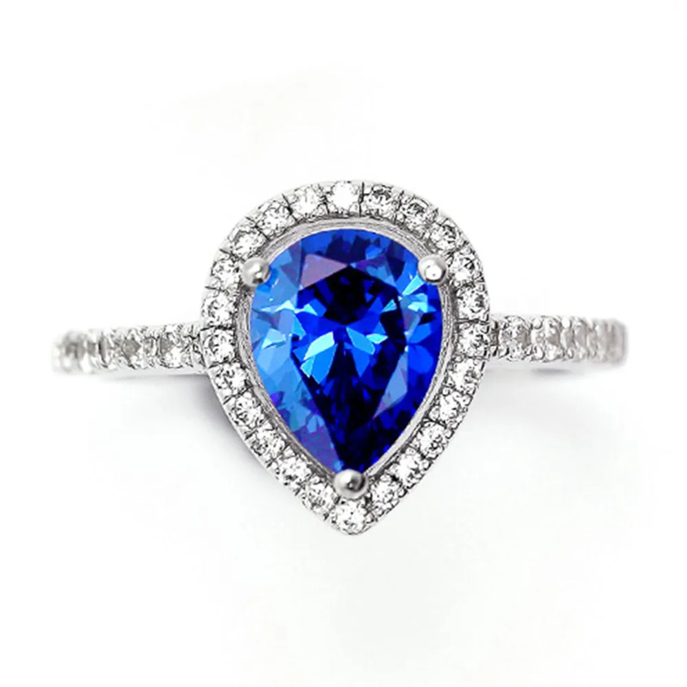 Fashion Blue Teardrop Cubic Zirconia Stone September Birthstone Ring for Women Bridal Wedding Jewelry | Украшения и аксессуары
