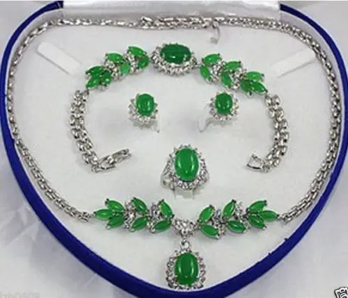 

Free shippingCharming Set Jewelry 18K GP Green Jade Necklace Bracelet Earring Ring