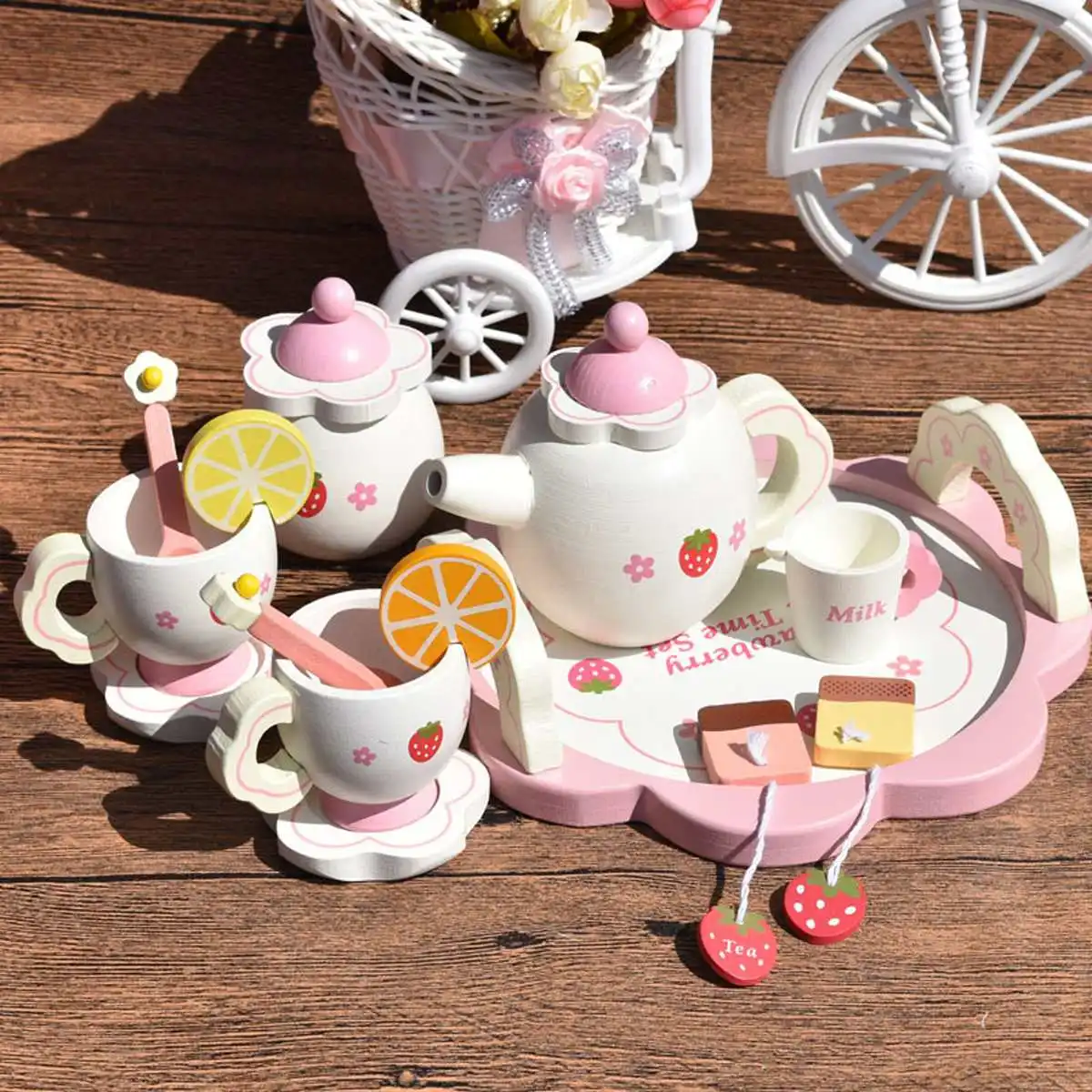 

Kids Learning & Education Wooden Strawberry Simulation Tea set Toys for Children Birthday/Christmas Gift