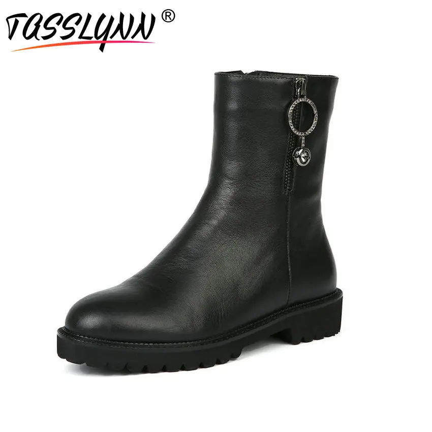

TASSLYNN 2018 Women Ankle Boots Cow Leather Zipper Fashion Square Toe Woman Shoes Square Heels Women Autumn Boots Size 34-40