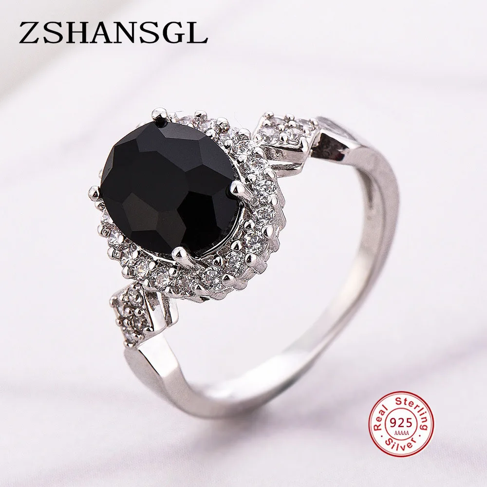 Genuine 925 Sterling Silver Stackable Ring Round Black CZ Crystal