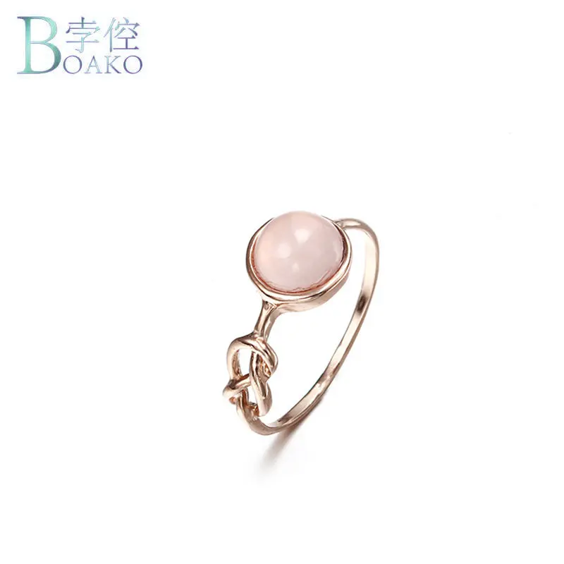 BOAKO Hot Sale Pink Crystal Moonstone Rings European Fashion Female Creative Knot Rings Plated Rose Gold Color Jewelry anillos