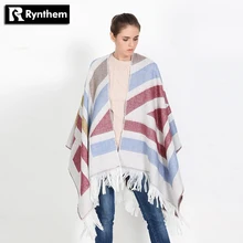 Rynthem Women Geometric font b Tartan b font Scarf Tassel Faux Cashmere Shawl Poncho Cape Acrylic
