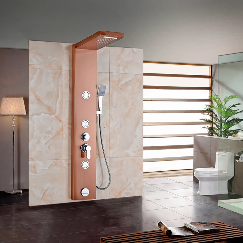 

Rose Golden Bathroom Shower Column Faucet Wall Mounted One Handle Shower Panel Tub Tap Jets Unit