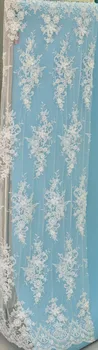 

Latest African Laces 2016 ivory Bridal Tulle Fabric, 3D flower beading lace fabric Embroidered Tulle Lace Fabric