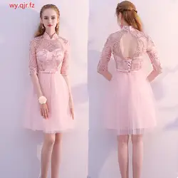 KBS70G # Персиковое розовое короткое коктейльное платье на шнуровке ТРАПЕЦИЕВИДНОЕ ПЛАТЬЕ для свадебной вечеринки 2018 летнее недорогое модное