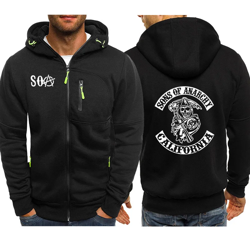  SOA Sons of anarchy the child Fashion SAMCRO Men Sportswear Zipper Hoodies Skull Male Casual Sweats
