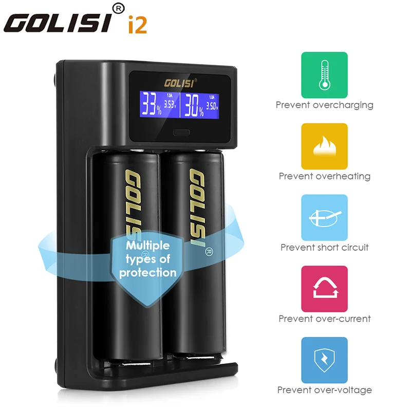 GOLISI I2 2.0A Мини Смарт зарядное устройство Быстрая зарядка ЖК-дисплей литий-ионный