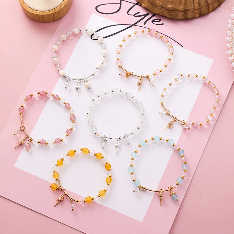 

Korean Minimalist Pink Transparent Yellow Green Crystal Beads Bracelets Bangles for Girl Women's Cute Sweet Charm Bracelet