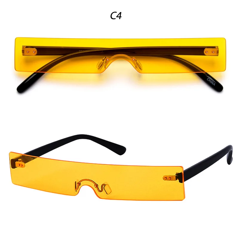 Новинка, футуристические очки с плоским верхом, солнцезащитные очки без оправы, цельные линзы, маленькие прямоугольные солнцезащитные очки для женщин и мужчин, роскошные дизайнерские очки